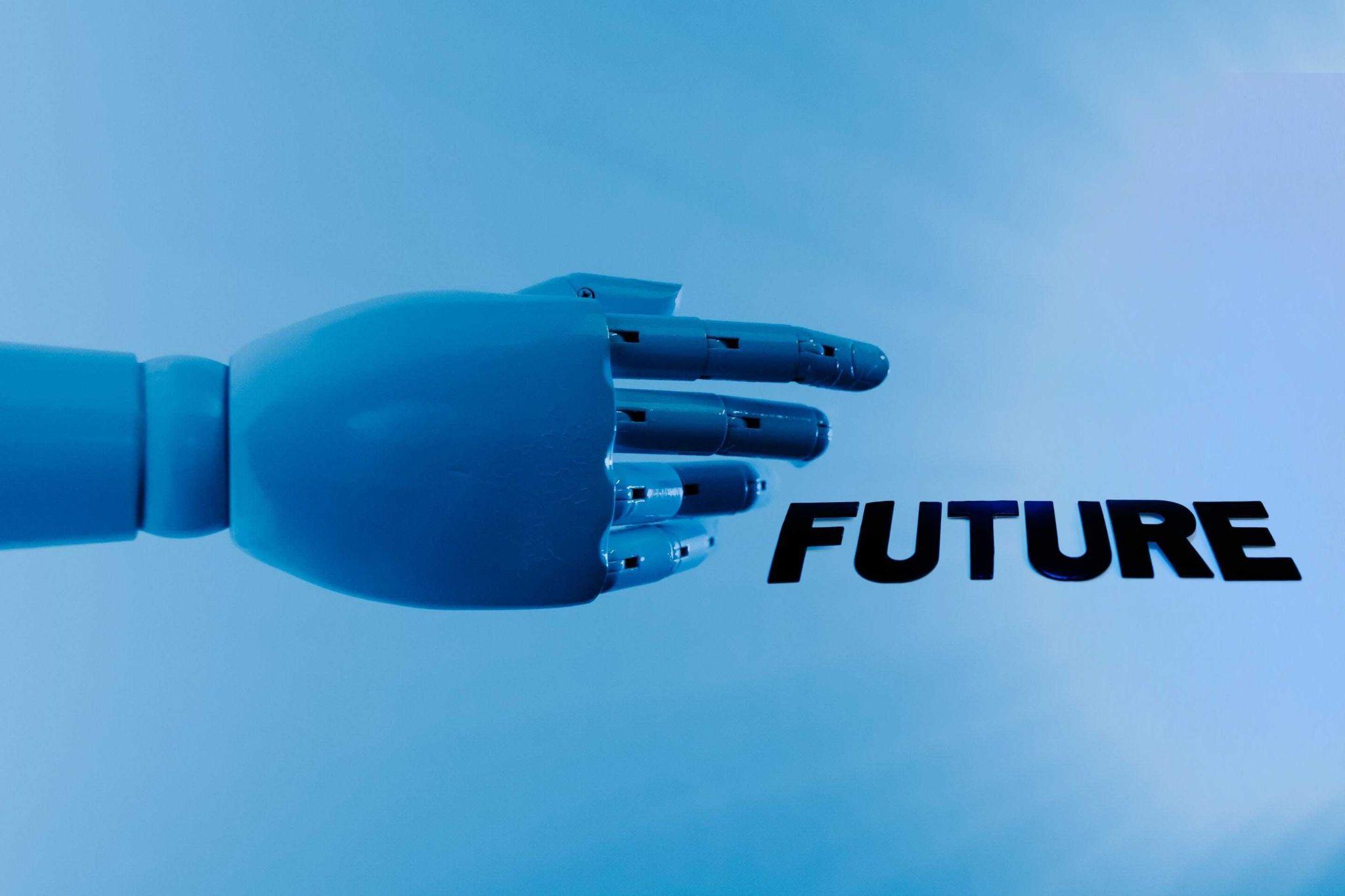 Robô apontando para o futuro